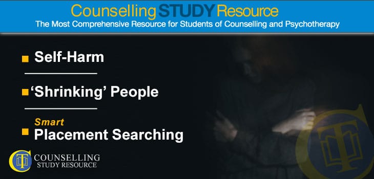 Counselling Tutor Podcast 087 – Self-Harm – ‘Shrinking’ People – Smart Placement Searching. A blurred image of a girl looking sad and disturbed, trying to hug herself