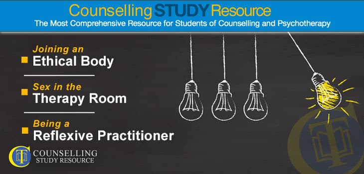 Counselling Tutor Podcast 90 - Reflexivity in Counselling. Chalk drawing of four lightbulbs on a blackboard. One of the bulbs is 'lighted' and is poised to swing against the other three which are lined up in a row.
