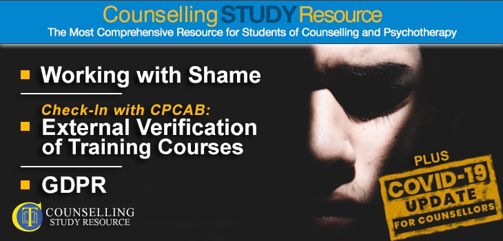 CT Podcast Ep 145 featured image - Topics Discussed: Working with shame in counselling; External verification of training courses; General Data Protection Regulation