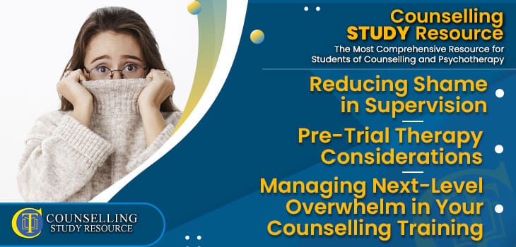 CT-Podcast-Ep302 featured image - Topics Discussed: Reducing Shame in Supervision – Pre-Trial Therapy Considerations – Managing Next-Level Overwhelm in Your Counselling Training