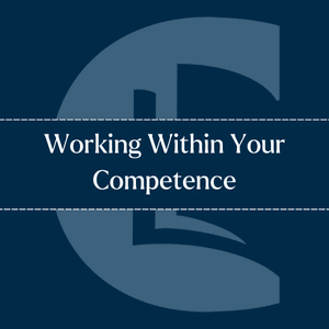 Title image that reads 'Working within your competence' inside a banner that goes horizontally across the Counselling Tutor logo