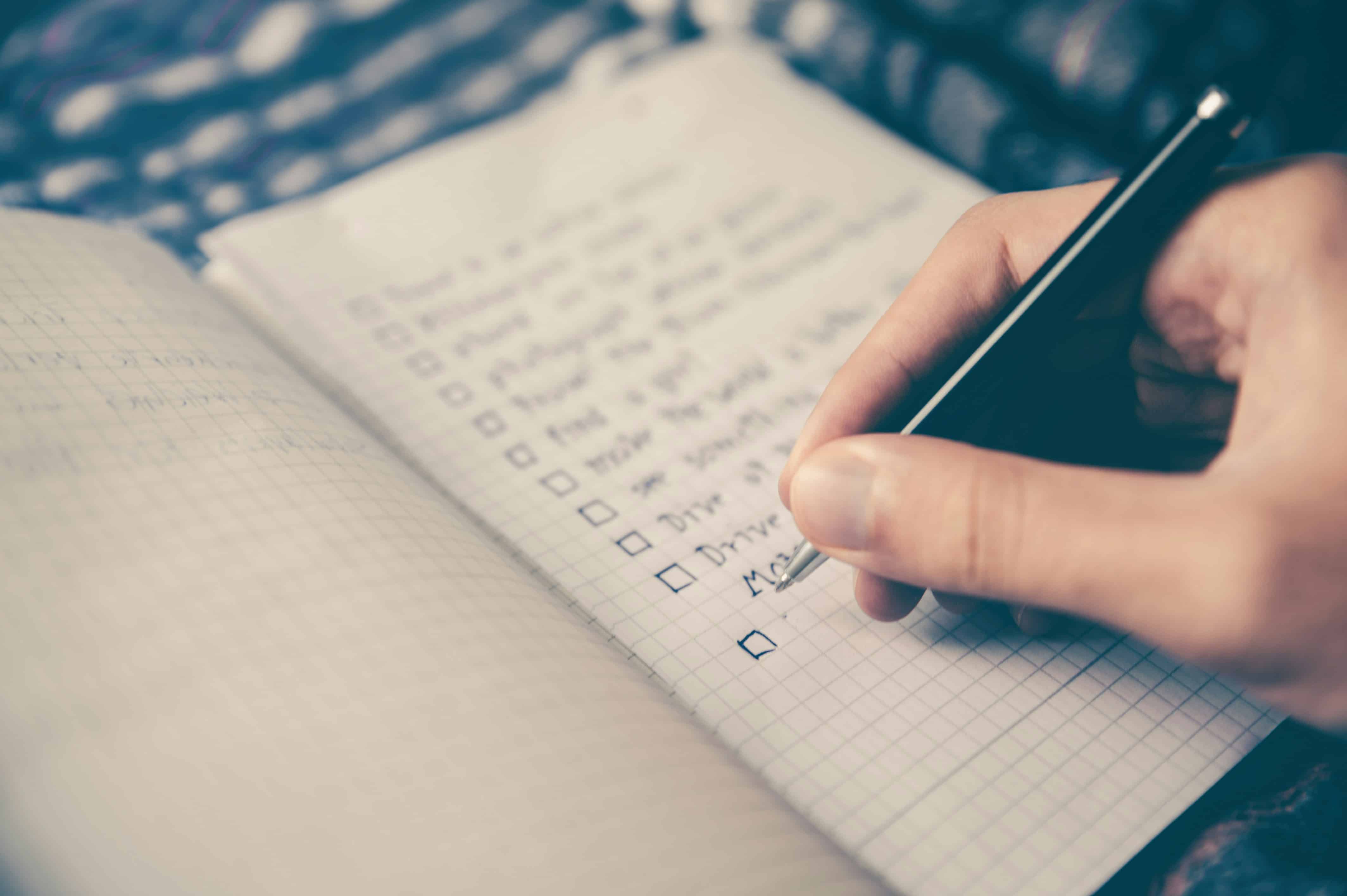 Picture of a checklist in a notebook